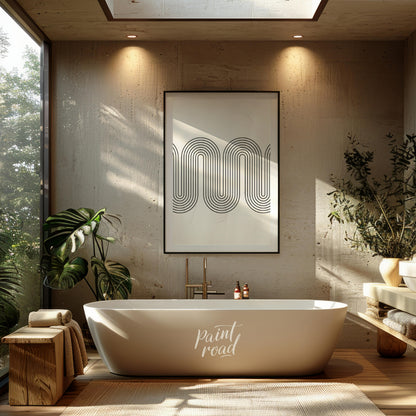 """Retro Wave Arc"" features a striking geometric design with a clear nod to mid-century modern aes… for bathroom