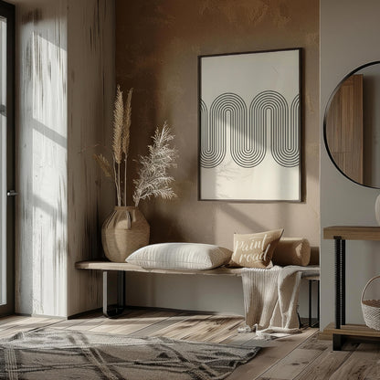 """Retro Wave Arc"" features a striking geometric design with a clear nod to mid-century modern aes… for entryway