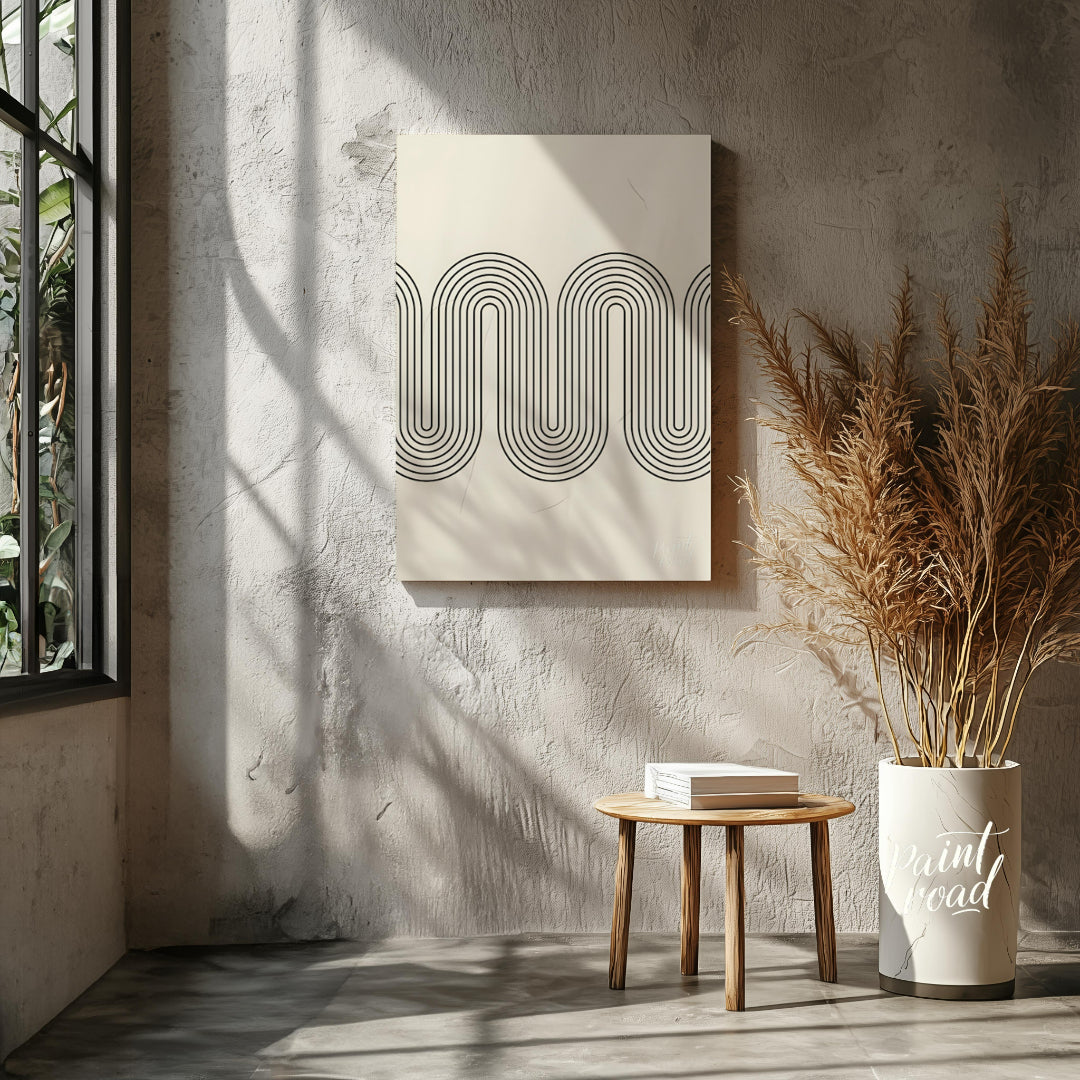 """Retro Wave Arc"" features a striking geometric design with a clear nod to mid-century modern aes… for living room