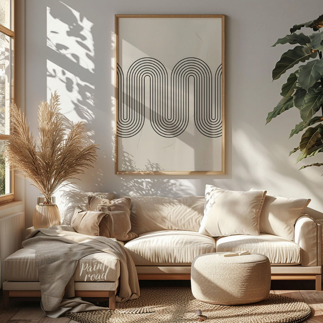 """Retro Wave Arc"" features a striking geometric design with a clear nod to mid-century modern aes… for living room