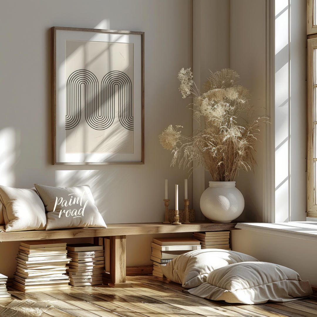 """Retro Wave Arc"" features a striking geometric design with a clear nod to mid-century modern aes… for living room
