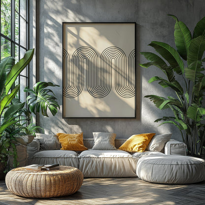 """Retro Wave Arc"" features a striking geometric design with a clear nod to mid-century modern aes… for living room