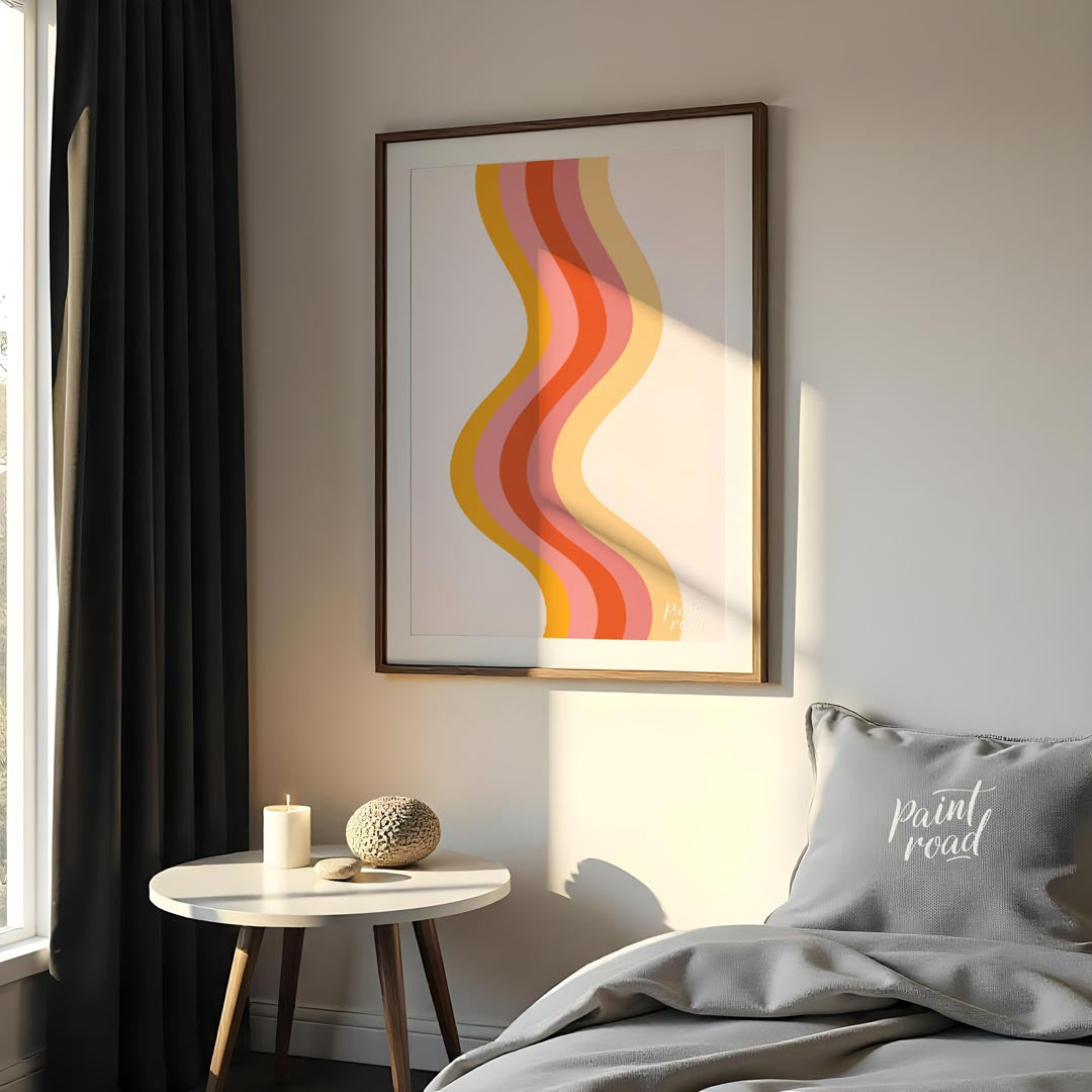 Retro Waves Harmony is a warm, minimalistic art print that captures the nostalgia of 70s-inspired c… for bedroom