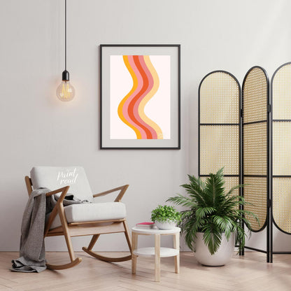 Retro Waves Harmony is a warm, minimalistic art print that captures the nostalgia of 70s-inspired c… for living room
