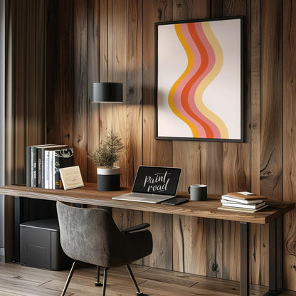 Retro Waves Harmony is a warm, minimalistic art print that captures the nostalgia of 70s-inspired c… for office