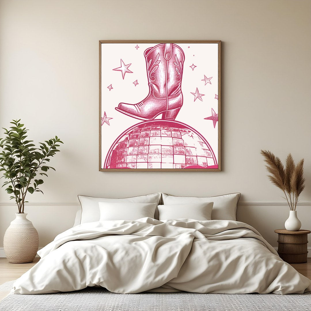 Capture the spirit of the Wild West with this playful wall art featuring a classic cowboy boot for Bedroom