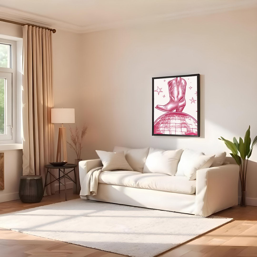 Capture the spirit of the Wild West with this playful wall art featuring a classic cowboy boot for Family Room