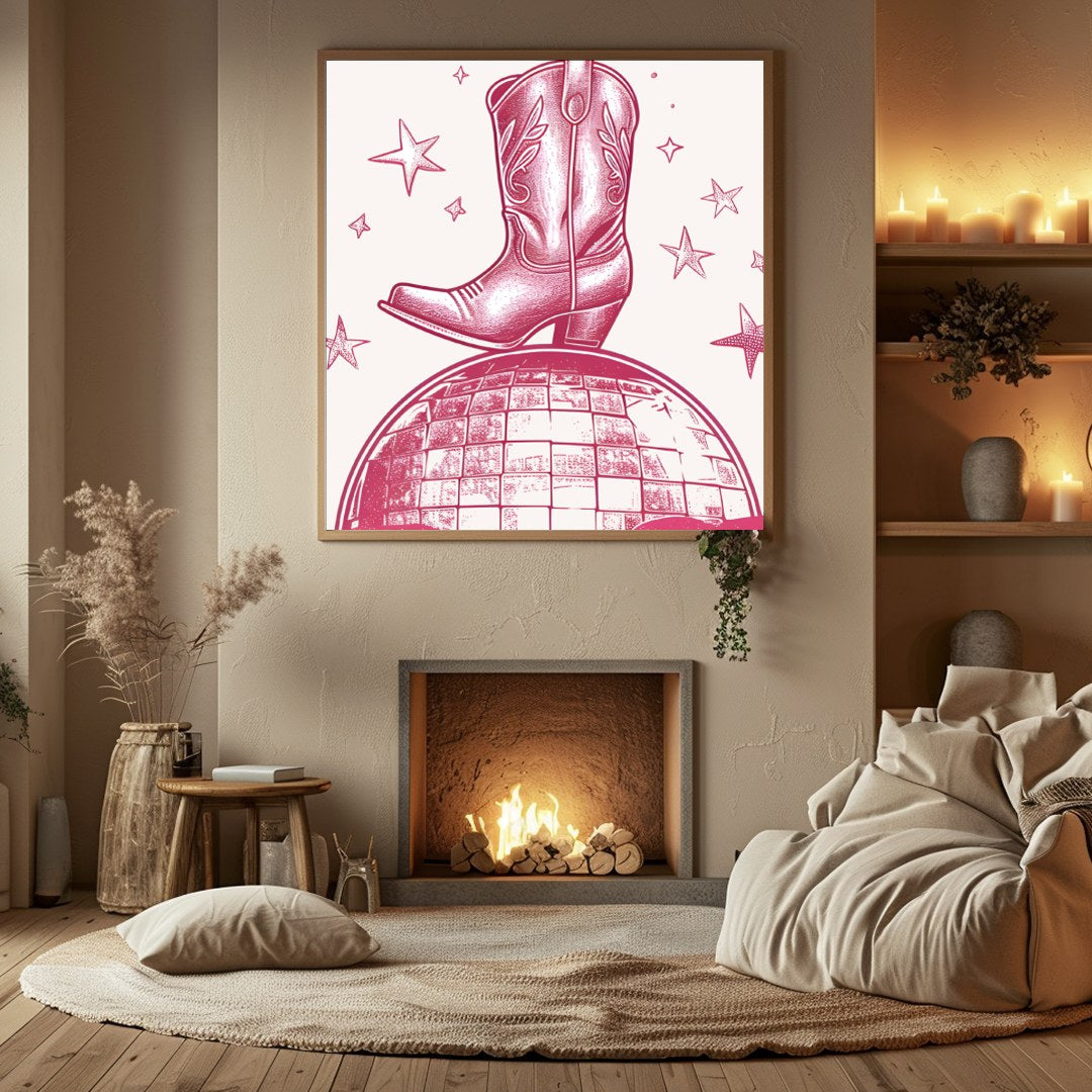 Capture the spirit of the Wild West with this playful wall art featuring a classic cowboy boot for Hall