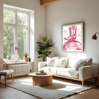 Capture the spirit of the Wild West with this playful wall art featuring a classic cowboy boot for Living Room