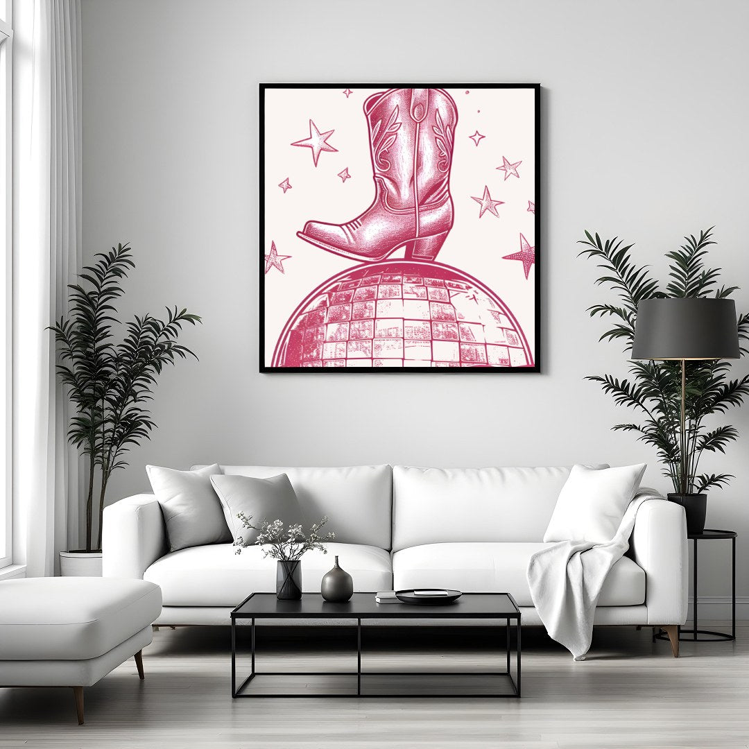 Capture the spirit of the Wild West with this playful wall art featuring a classic cowboy boot for Sitting Area