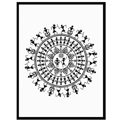 This captivating Warli Art piece showcases the vibrant rhythm of village life through a dance for living-space