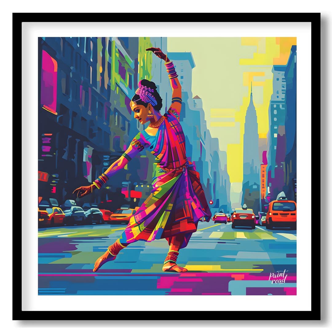 The vivid colors of the dancer's attire, a spectrum of pinks, purples, greens, and golds, stand in … for area