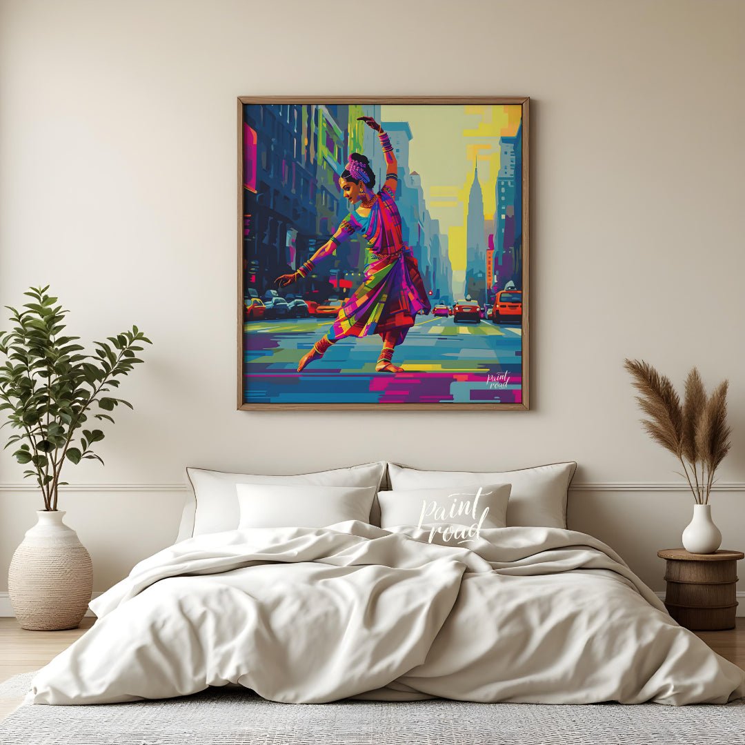 The vivid colors of the dancer's attire, a spectrum of pinks, purples, greens, and golds, stand in … for bedroom