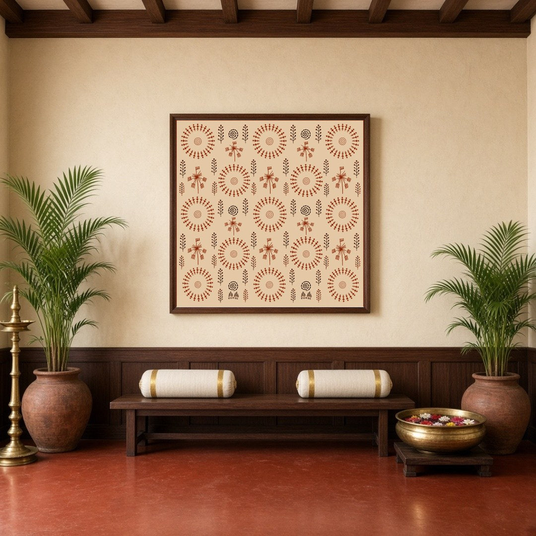 Celebrate the rhythmic harmony of life with this captivating Warli artwork. Featuring intricate for Hallway