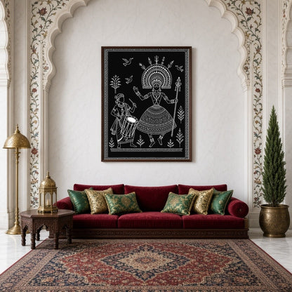 Celebrate the joy of music and movement with this enchanting Warli Art piece. Featuring a divine for Living Room