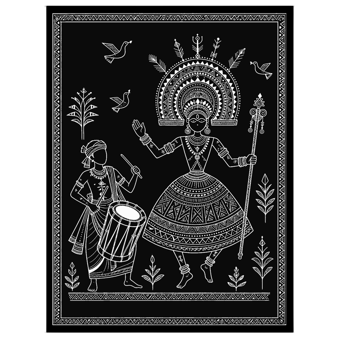 Celebrate the joy of music and movement with this enchanting Warli Art piece. Featuring a divine for retreat