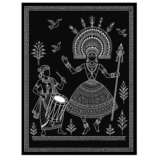 Celebrate the joy of music and movement with this enchanting Warli Art piece. Featuring a divine for retreat