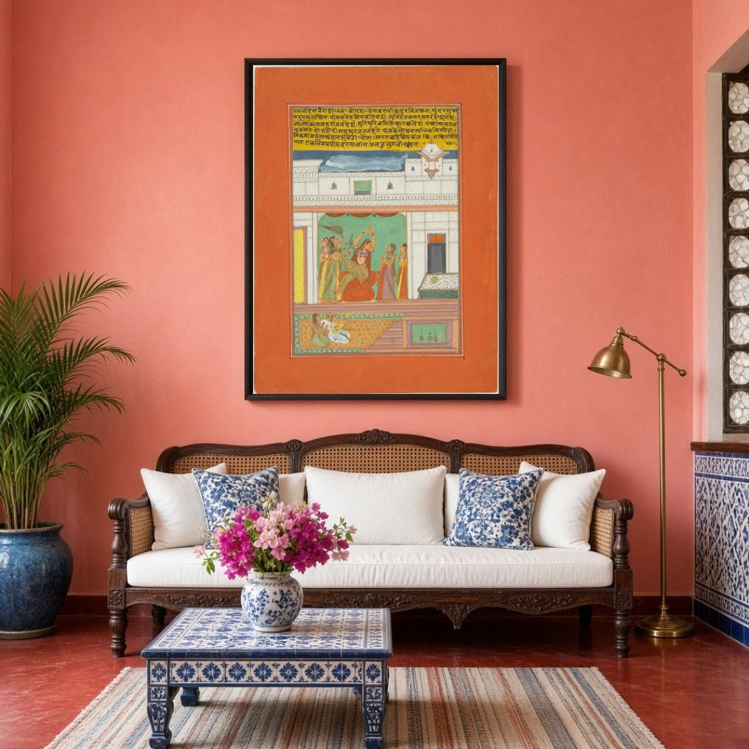 Immerse yourself in the vibrant world of Ragamala as a graceful lady captivates with her dance for Living Room