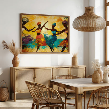 This vibrant impasto painting captures the energy and exuberance of four figures who appear to be w… for dining room