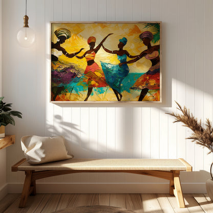 This vibrant impasto painting captures the energy and exuberance of four figures who appear to be w… for hallway