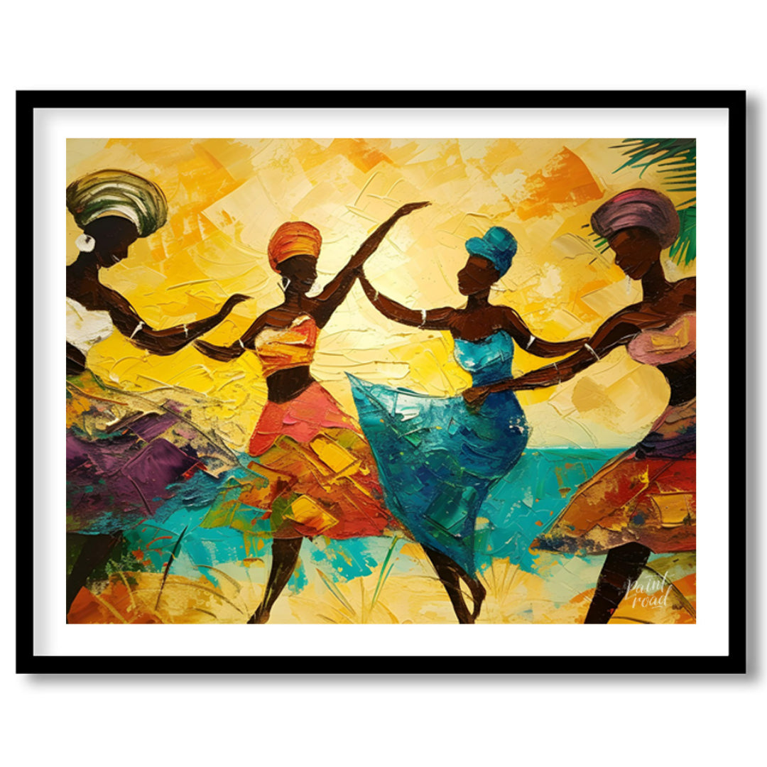 This vibrant impasto painting captures the energy and exuberance of four figures who appear to be w… for home