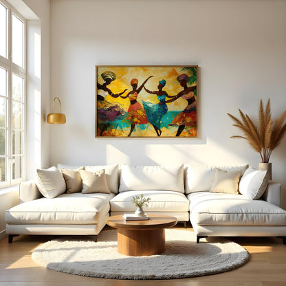 This vibrant impasto painting captures the energy and exuberance of four figures who appear to be w… for living room