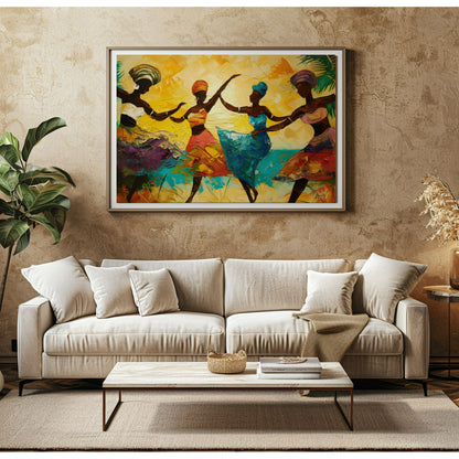 This vibrant impasto painting captures the energy and exuberance of four figures who appear to be w… for living room