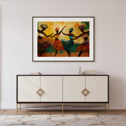 This vibrant impasto painting captures the energy and exuberance of four figures who appear to be w… for living room