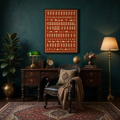Immerse yourself in the harmonious rhythms of village life with this captivating Warli art piece. for Study