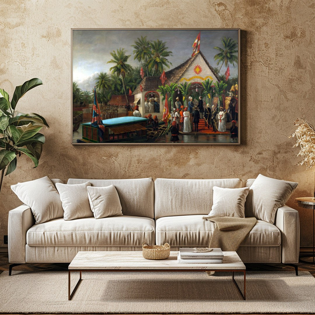 Immerse yourself in a historical tableau with this intricate depiction of a colonial ceremony by for Family Room