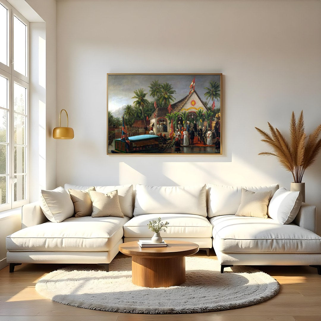 Immerse yourself in a historical tableau with this intricate depiction of a colonial ceremony by for Living Room