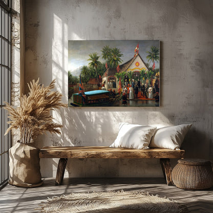 Immerse yourself in a historical tableau with this intricate depiction of a colonial ceremony by for Veranda