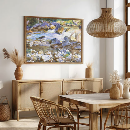 Immerse yourself in the serene beauty of a tranquil river scene with 'Riverside Contemplation'. for Dining