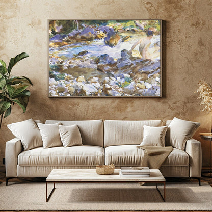Immerse yourself in the serene beauty of a tranquil river scene with 'Riverside Contemplation'. for Family Room