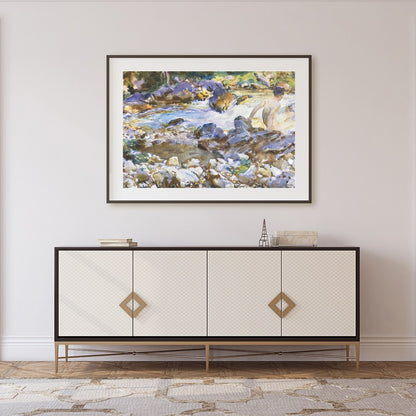 Immerse yourself in the serene beauty of a tranquil river scene with 'Riverside Contemplation'. for Foyer