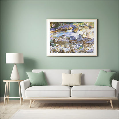 Immerse yourself in the serene beauty of a tranquil river scene with 'Riverside Contemplation'. for Hall