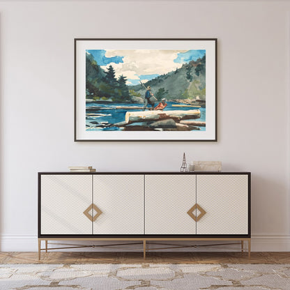 Immerse yourself in the serene beauty of nature with this watercolor depiction of log rafting. The for Foyer