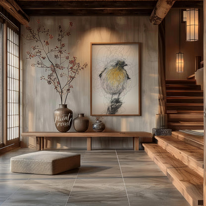 """Robin Sketch"" presents a delicate illustration of a robin, rendered with a combination of detai… for entryway