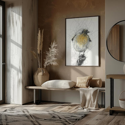 """Robin Sketch"" presents a delicate illustration of a robin, rendered with a combination of detai… for entryway