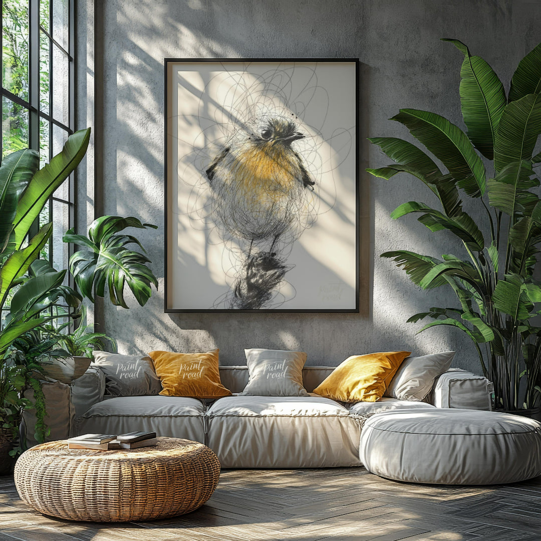 """Robin Sketch"" presents a delicate illustration of a robin, rendered with a combination of detai… for living room