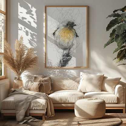 """Robin Sketch"" presents a delicate illustration of a robin, rendered with a combination of detai… for living room
