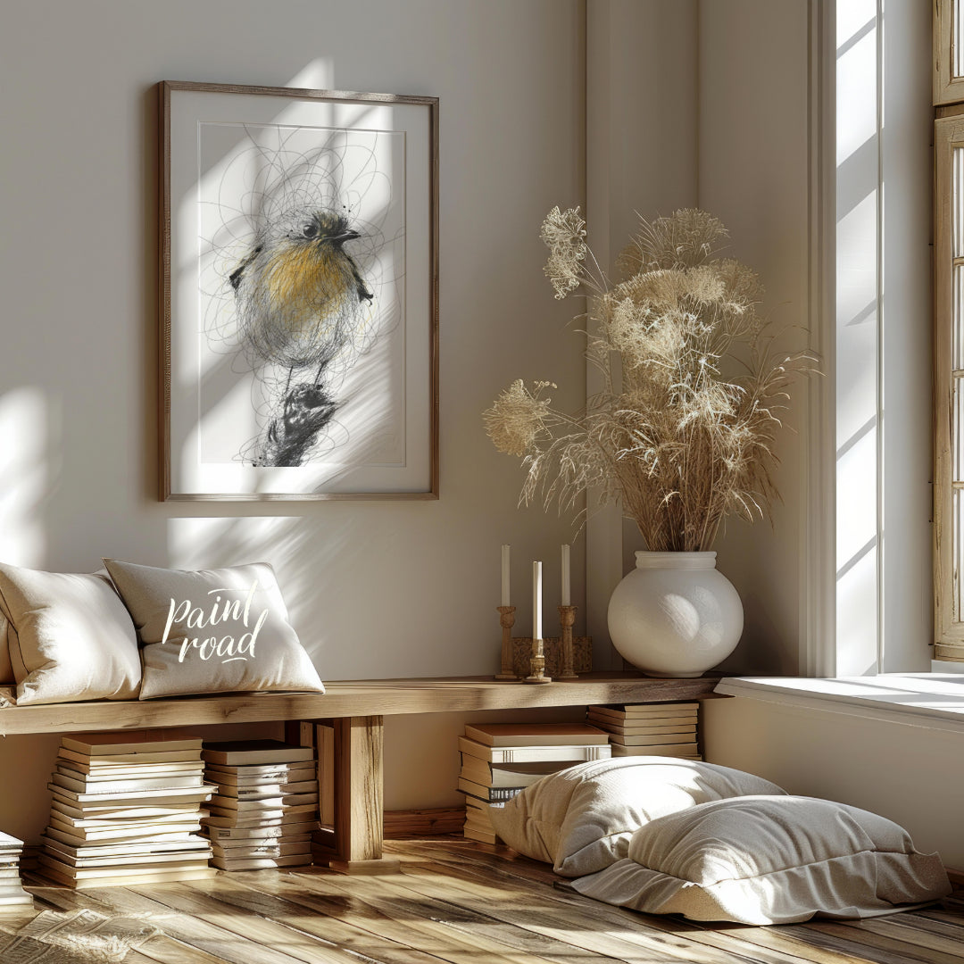 """Robin Sketch"" presents a delicate illustration of a robin, rendered with a combination of detai… for living room