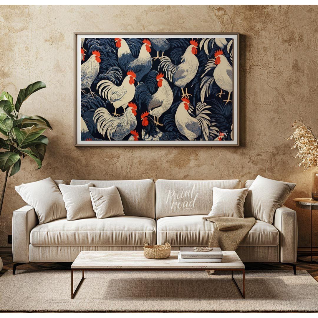 Rooster Farm Painting at Rooster Farm buy online at Paint Road featuring animal print blue and charming