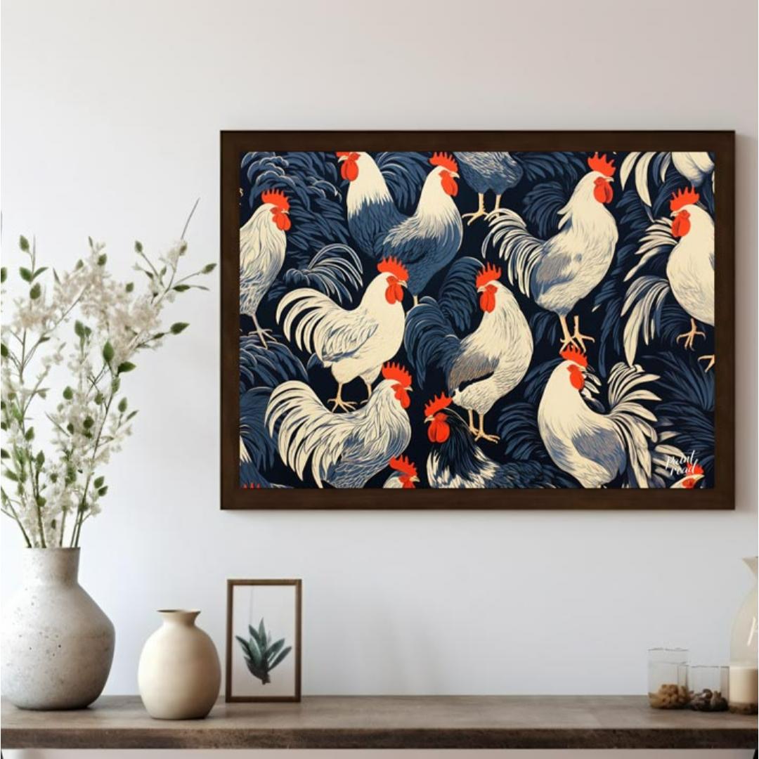 Rooster Farm Painting at Rooster Farm buy online at Paint Road featuring animal print blue and charming