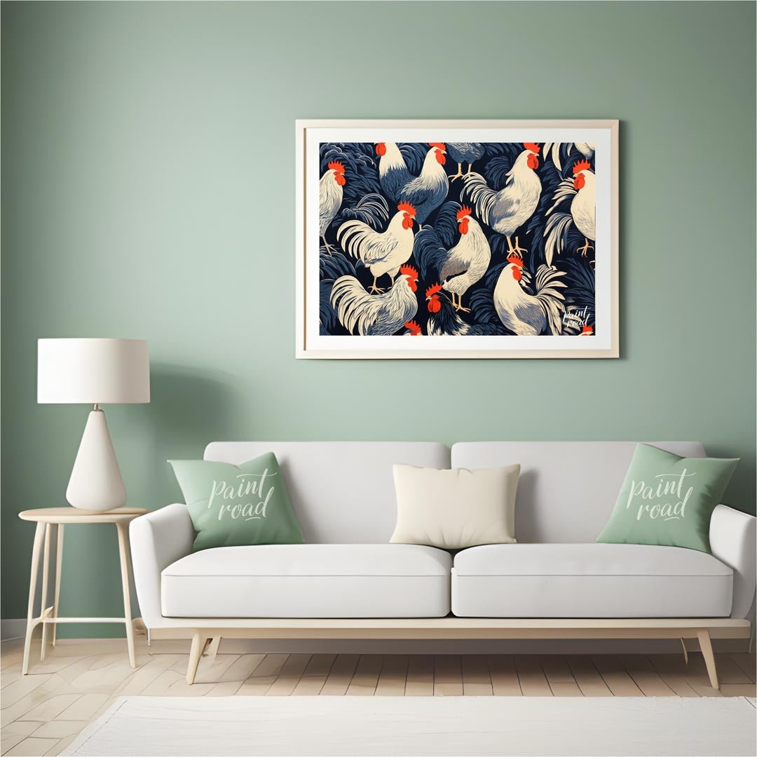 Rooster Farm Painting at Rooster Farm buy online at Paint Road featuring animal print blue and charming