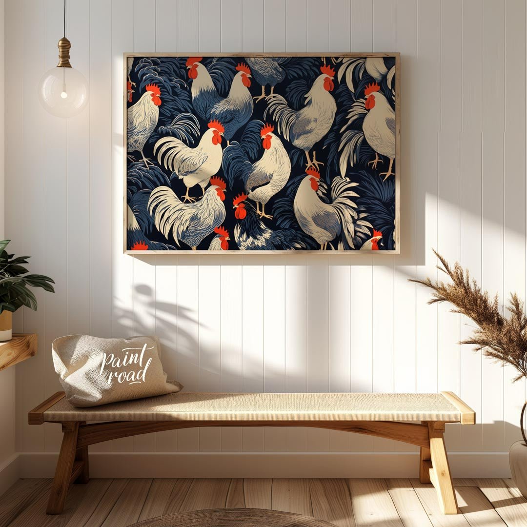 Rooster Farm Painting at Rooster Farm buy online at Paint Road featuring animal print blue and charming