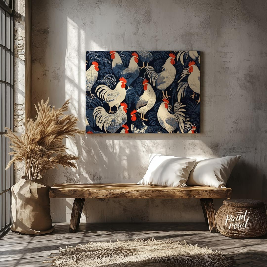 Rooster Farm Painting at Rooster Farm buy online at Paint Road featuring animal print blue and charming