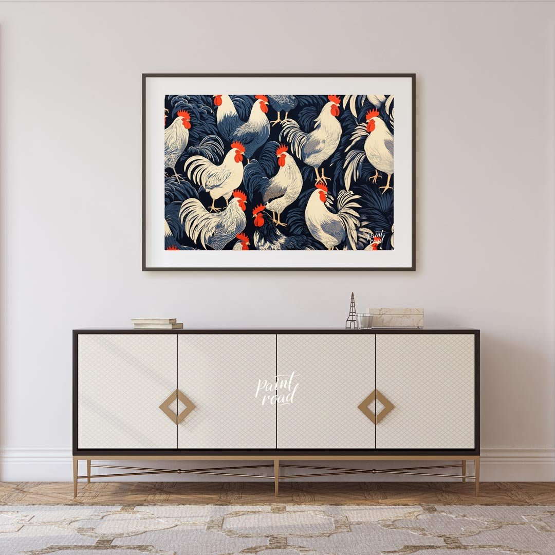 Rooster Farm Painting at Rooster Farm buy online at Paint Road featuring animal print blue and charming