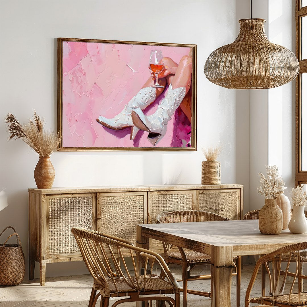 This vibrant artwork captures the essence of relaxation and style with an elegant nod to western for Dining