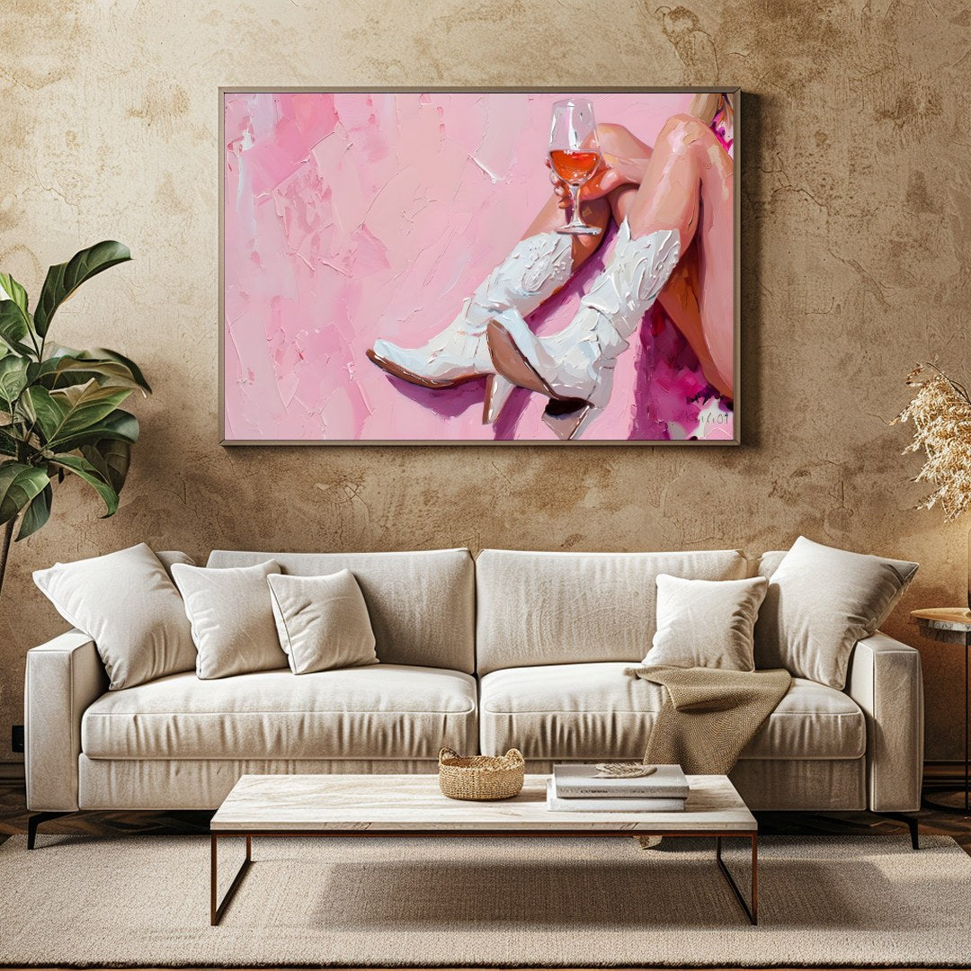 This vibrant artwork captures the essence of relaxation and style with an elegant nod to western for Family Room
